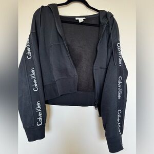 Calvin Klein Jeans Black Cropped Zip-Up Bomber Jacket with Logo Tape